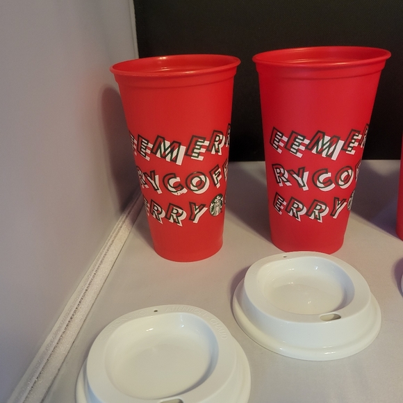 4 Starbucks Limited Edition Red Holiday 2013 Reusable plastic Cups Tumbler 16oz - Picture 3 of 10